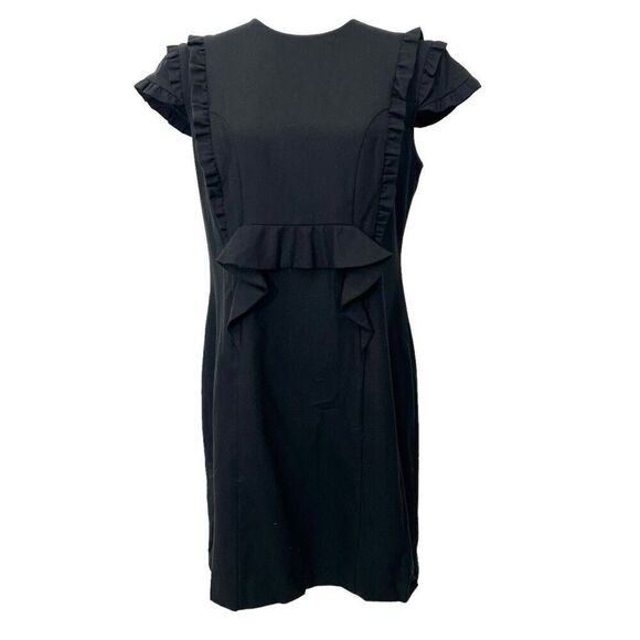 Miu Miu Dress Sz 6 Short Sleeve Wool blend Black w Ruffle Trim Sheath Style - Picture 1 of 11